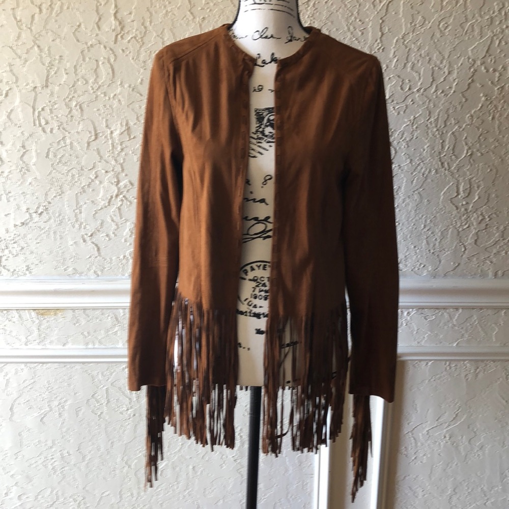 Vintage jacket boho bohemian coat, Hippie suede style fringes size S NEW